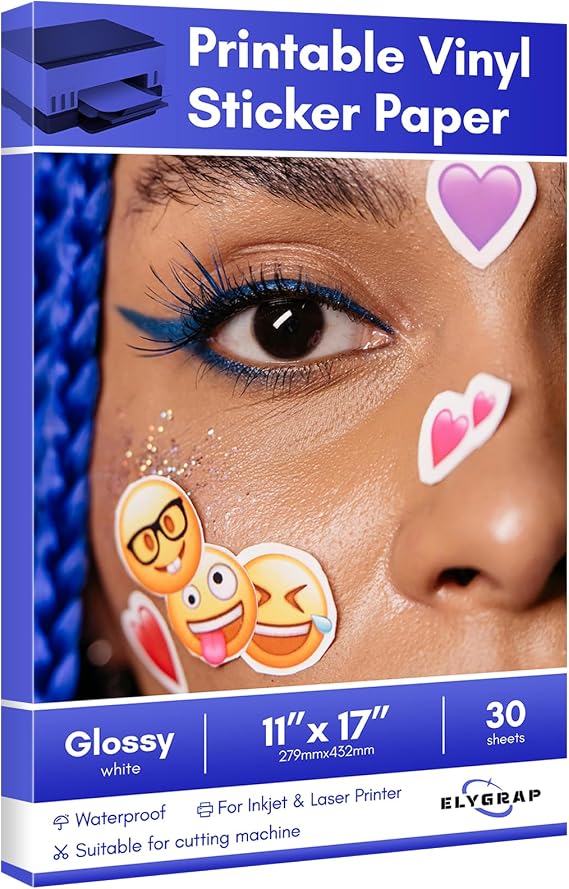 30Pack 11x17 inch Printable Glossy WhiteVinyl Sticker Paper