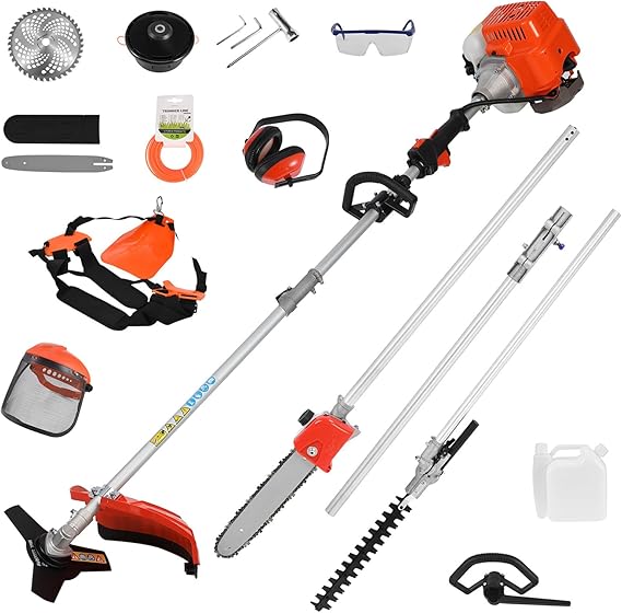 5 in 1 Multifunctional Lawn Mower,52CC Gas Weed Trimmer,Cordless Weed Wacker,Cordless Hedge Trimmer & Grass Edger,2-Stroke Brush Cutter, Handheld Chainsaw Hedge Pruner