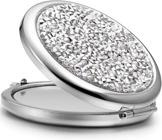 OMIRO Compact Mirror with Magnification 1X/2X Hand Mirror Small (Silver)