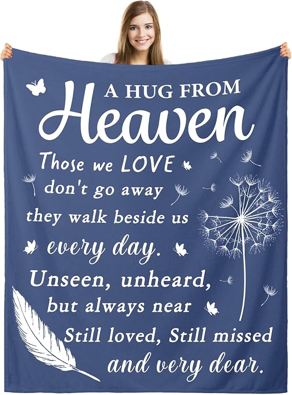 Ships Next Day, Memorial Sympathy Gifts for Loss of Mom Dad Grandma Grandpa - Printed in USA, Hugs from Heaven Flannel Blanket, in Memory of Gifts, Condolence Bereavement Remembrance Gifts, 80''x60''
