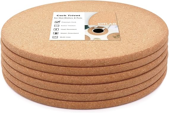 Cork Trivets for Hot Dishes, Hot Pots and Pans, 10 Inch 6 Pcs