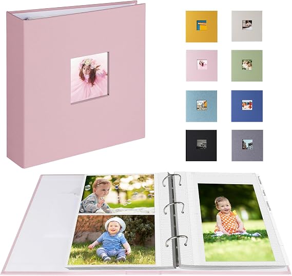 Photo Album 4x6 or 5x7, 3 Ring Binder, Linen Cover, Pink