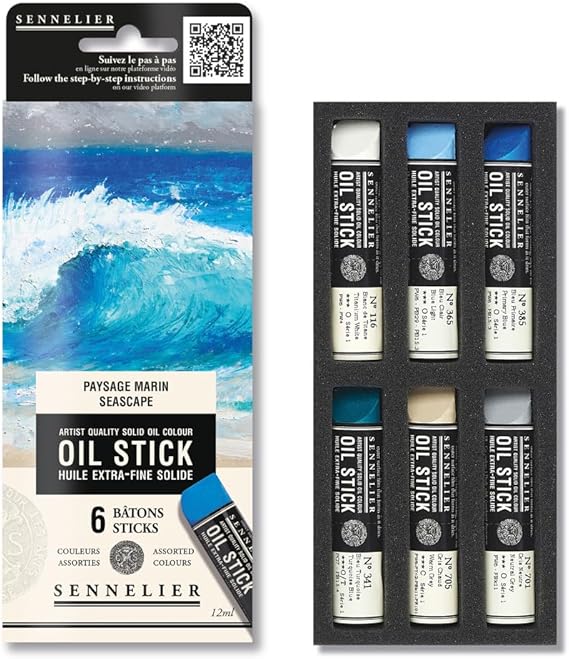 SENNELIER Mini Oil Stick Set, Seascape Colors, 6 Artist Quality Sticks, 12ml