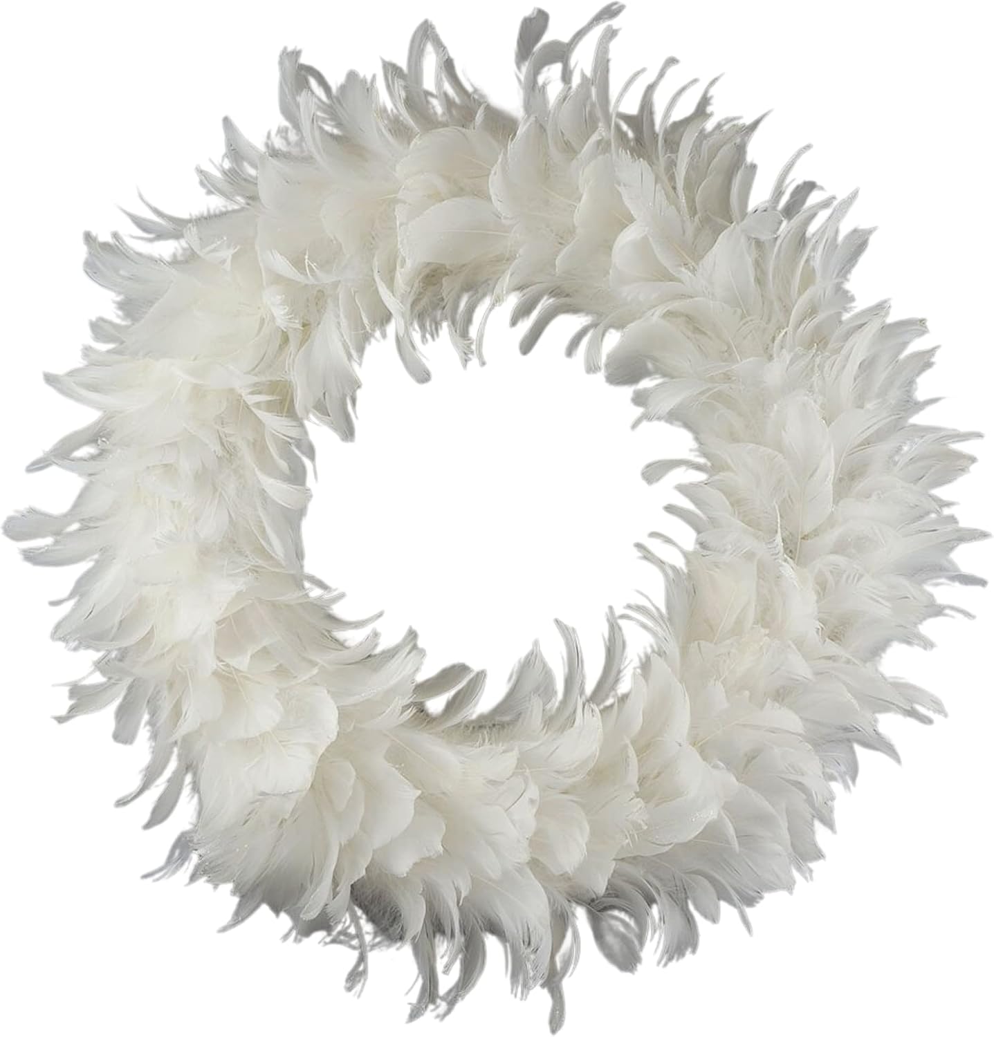 ZUCKER White Goose Feather Christmas Wreath - 24 Shiny Farmhouse Autumn or Fall Décor
