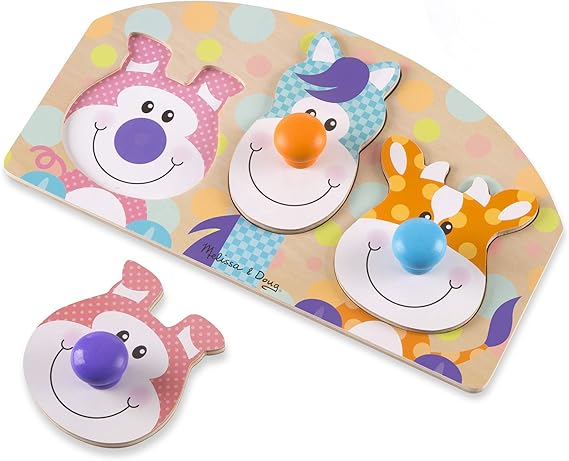 Melissa & Doug First Play Wooden Jumbo Knob Farm Animal Puzzle (3 pcs)