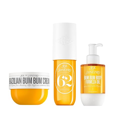 Sol de Janeiro Firming Body Bundle | Brazilian Bum Bum Cream, Bum Bum Body Firmeza Oil, and Cheirosa 62 Hair & Body Perfume Mist | Full Size Trio