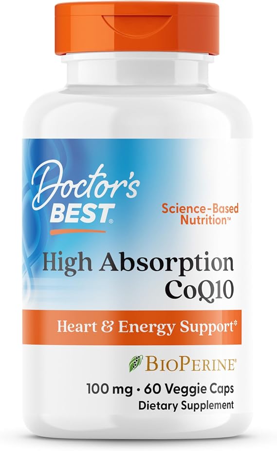 Doctor's Best High Absorption CoQ10 with BioPerine, Vegan, Gluten Free, Naturally Fermented, Heart Health & Energy Production, 100 mg 60 Veggie Caps (DRB-00069)
