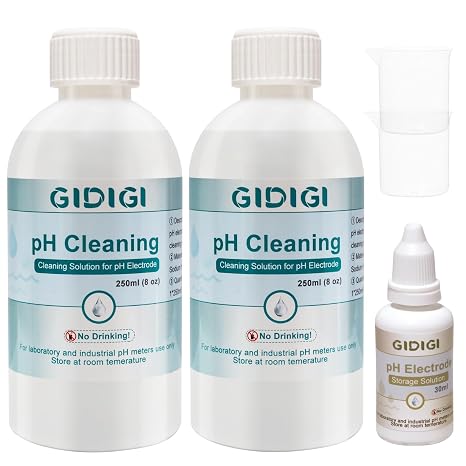 pH Cleaning Solution 250 ml x 2 and pH Electrodes Storage Solution | pH Meter Electrode Conductivity Probe Cleaner