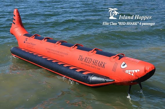 Island Hopper Red Shark Inline Elite Banana Boat for 6 Passengers Towable Tube for Boating Made from UV-Resistant 1000D PVC for Durability Reinforced Seams & Stainless Hardware Boat Tube