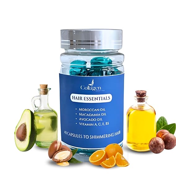 Healthy Glowing Hair Oil, 40 Capsules, 5oz per Bottle, with Moroccan Oil and Essential Vitamins, No-Rinse Formula for Frizz Control Combined + GHK-Cu
