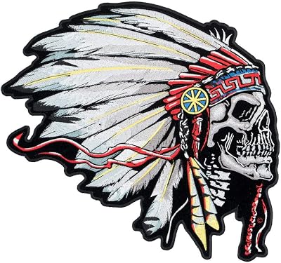 Feathered Indian Chief Skull Patch, Large Size
