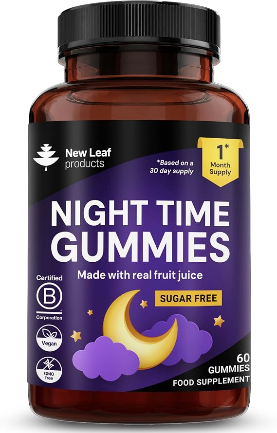 Chewable Night Time Sleep Gummies - Enriched with Vitamin B6 and Magnesium - Sugar Free - High Strength for Adults - No Artificial Colours or Flavours - Vegan, Made with Real Fruit Juice