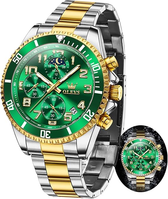 OLEVS Watch Men Luxury Chronograph Stainless Steel Wrist Dress Waterproof Watch Quartz Analog Large Face Luminous