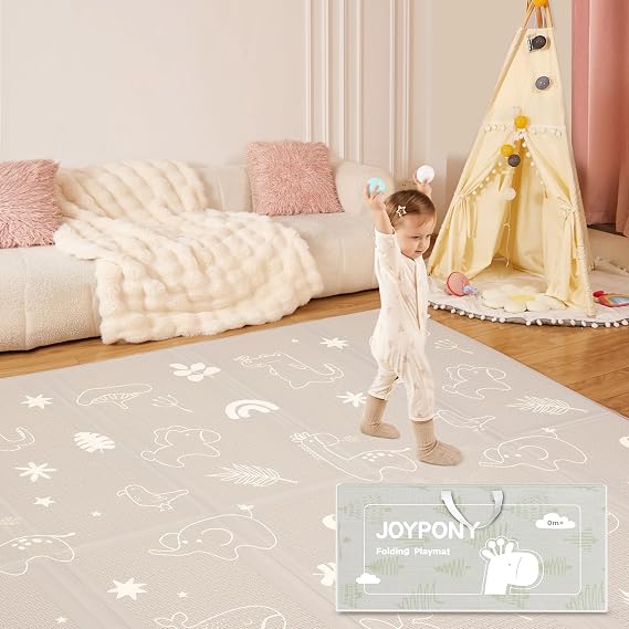 Joypony Play Mat, 50x50 Inches Foldable Baby Play Mats for Babies and Toddlers, Waterproof & Anti-Slip Portable Baby Floor Mat, Baby Mat for Floor with Travel Bag