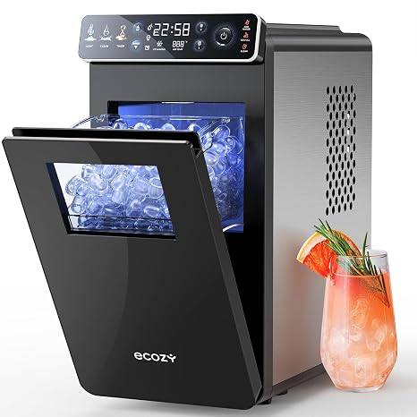 ecozy Ice Makers Countertop with Full-Color Panel & Timer Function | Ultra Slim Design, Built-in Status Light, 26 lbs/Day, Two Ice Sizes, Portable Self-Cleaning Ice Machine for Home/Kitchen/RV