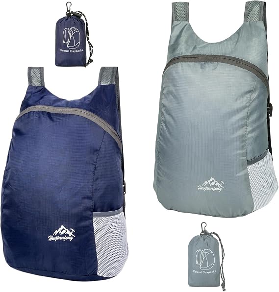2 Pack 20L Small Foldable Lightweight Packable Backpack Navy Grey