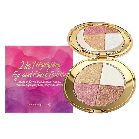 Eye & Cheek Palette - Eyeshadow and Highlighter Makeup, Eye Shadow Palettes Multifunctional Makeup Palettes Contour Kit,Shimmer Glow Face Highlighter Palette for Women Face,Natural Glow Contour Powder