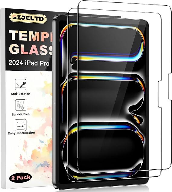 2 PACK Screen Protector for NEW iPad Pro 11 inch M4 (2025/2024), Scractch Resistant 9H Tempered Glass, Easy Installation, Support Face ID&Apple Pencil