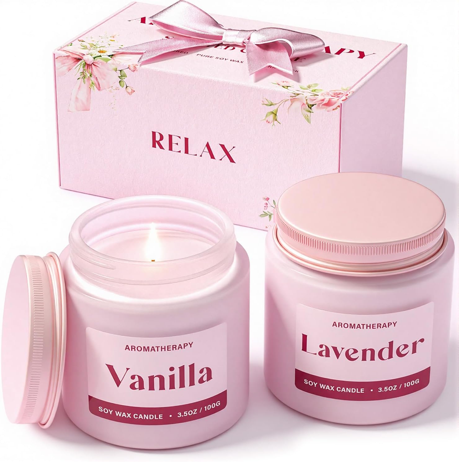 Candles Gifts for Women, Soy Candle Gift Set, Pink Candles Gifts for Mum, 2 Pack Aromatherapy Candle for Relaxing, Stress Relief & Home Decor
