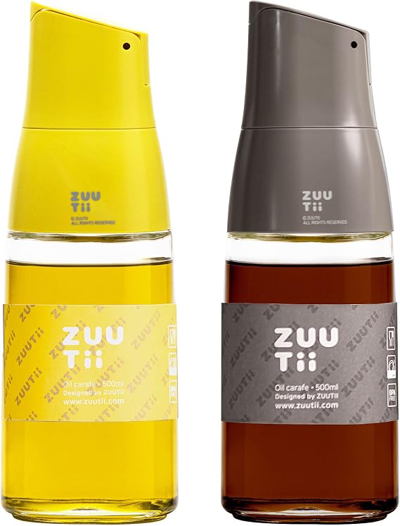Zuutii Olive Oil Dispenser Drip Free Oil Dispenser Bottle for Kitchen Glass Oil and Vinegar Dispenser Set Olive Oil Bottle Cooking Oil Dispenser Soy Sauce Dispenser Oil Container Lemon Yellow+Gray