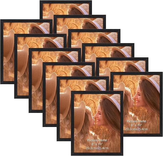 8x10 Photo Frame Black Set of 12, Classic Multiple Picture Frames for Living Room, Bedroom and Office, Wall or Desk Display