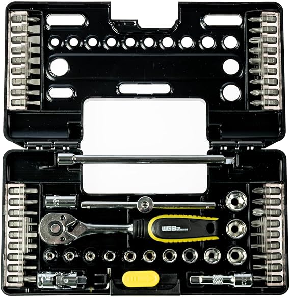 WGB Das Werkzeug 57-teiliges Set, ¼“ Garnitur, Ratschenset, Steckschlüsseleinsatz, Bits