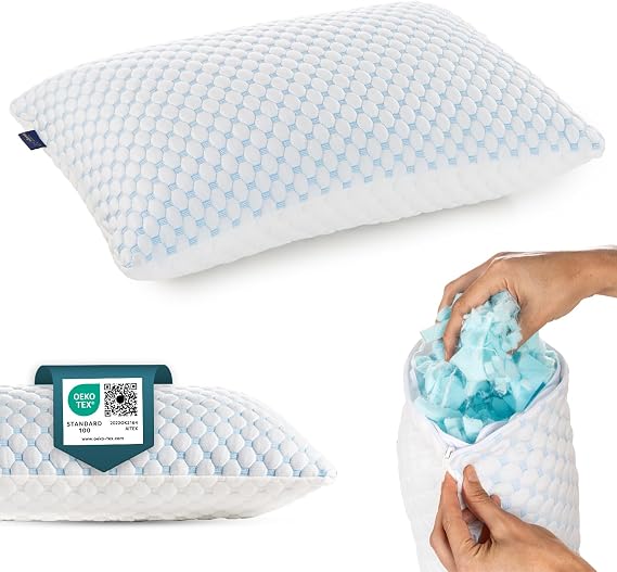 Alkamto Adjustable Gel Pillow–73x48cm Cooling Memory Foam Pillow with Double-Sided Ice Silk & Viscose Cover–Ergonomic Neck Support –Ideal for Back, Side & Stomach Sleepers–Queen Size for Restful Sleep