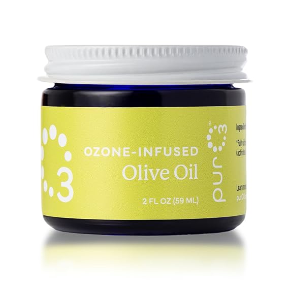 PurO3 Ozonated Olive Oil Pure, Natural, Organic Skincare for Face & Body Oxygenated Healing Lotion, Moisturizer & Beauty Cream in a Glass Jar O3 Therapy Salve, 2 oz