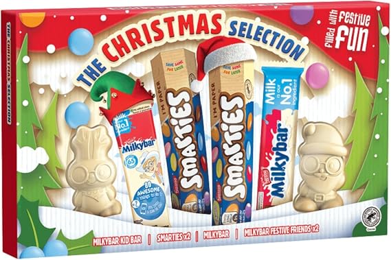 SKYTE® The Christmas Selection Box Milkybar, Smarties A Variety of White Chocolate Bars Xmas Treats Stocking Fillers For Kids - medium 129g Filled With Festive Fun Bunny Santa Elf