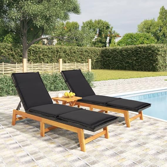 Garden Lounge Set Black and Brown PE Rattan Standard Chaise Lounge Patio Sun Lounger Outdoor Sun Lounger for Patio Garden