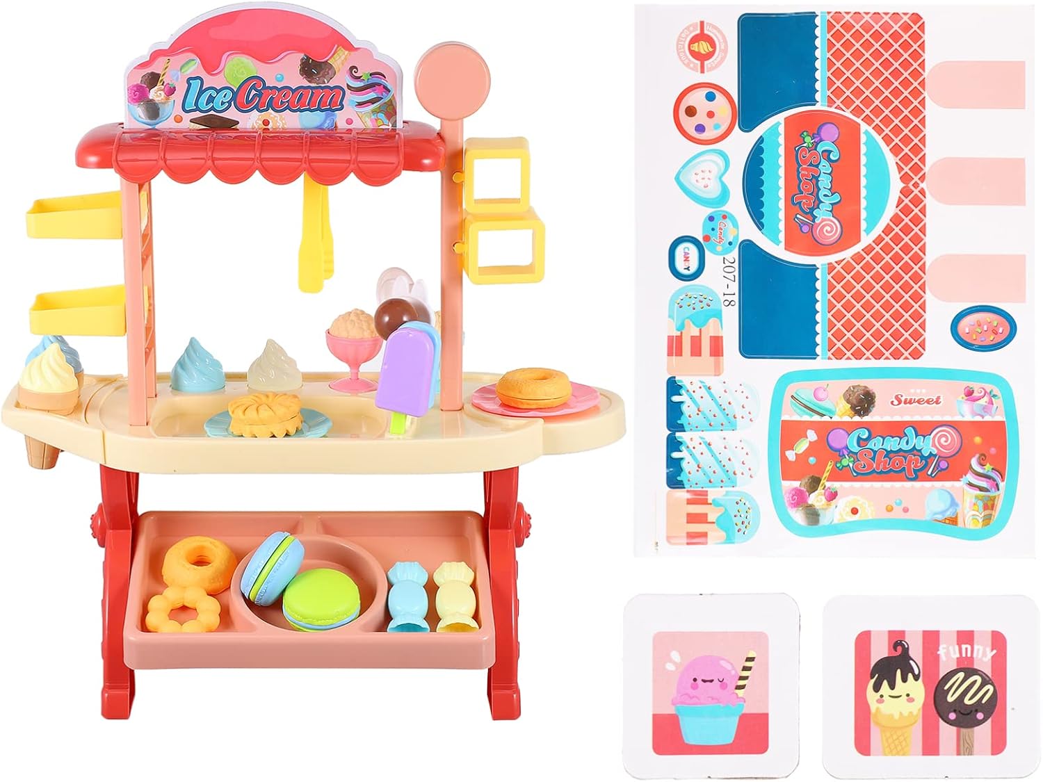 Kid Ice Cream Cart Toy: Scoop and Learn Ice Cream Cart Toddler Educational Playset Food Ice Cream Truck Model for Kids Toddler Early Learning Playset