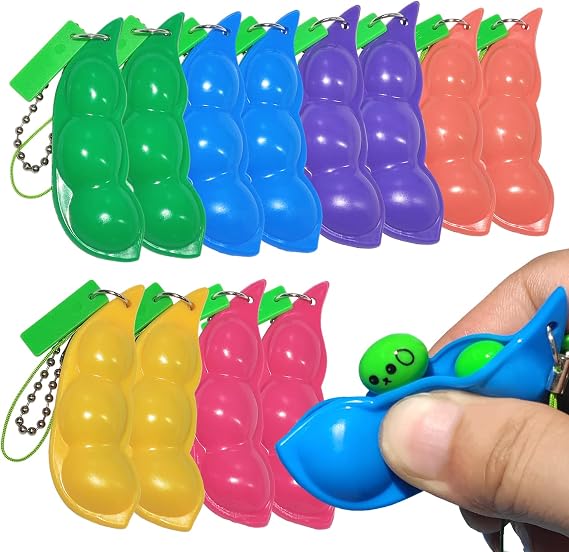 12PCS Squeeze Bean Keychain Fidget Toys for Skin Picking, Pea Pod Sensory Fidget Toys,Stress Relief,Party Favor Toys