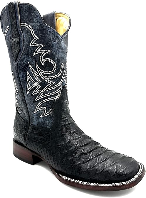 The Western Shops Mens Leather Exotic Python Print Square Toe Cowboy Boot