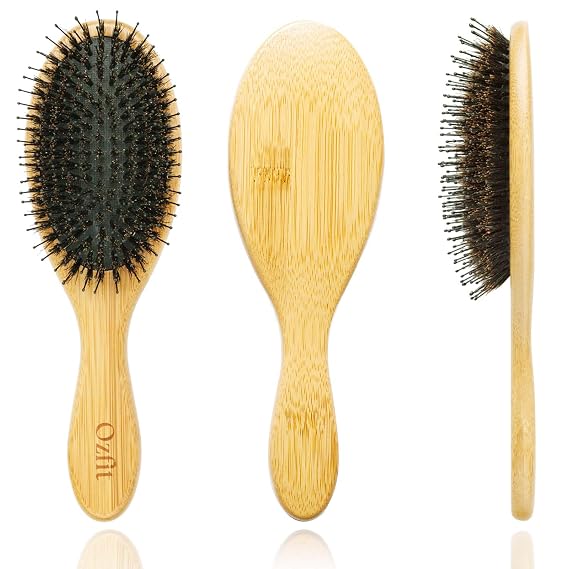 Round Hair Brush - Boar & Nylon Bristles for Women, Men & Kids - Smoothing, Massaging & Detangling Wet/Dry Hair - Enhances Shine & Health