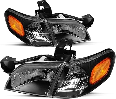 JSBOYAT Headlight Assembly Replacement for 97-05 Chevy Venture  97-05 Pontiac  97-04 Oldsmobile Silhouette Driver and Passenger Side wSide Marker Lights 4pcs, Black Housing & Amber Reflector