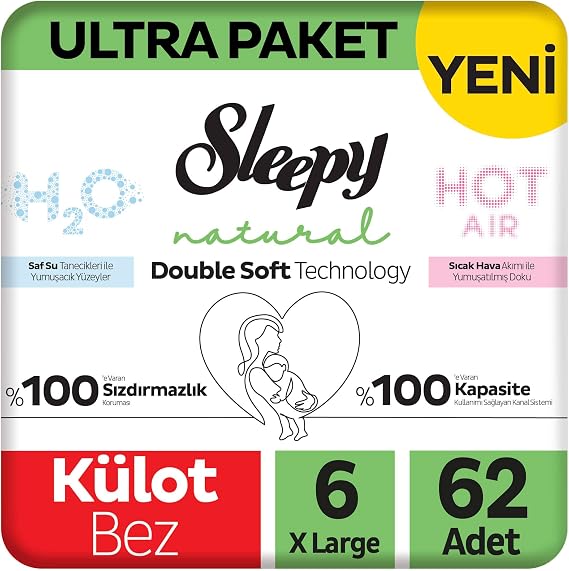 Sleepy Natural Double Soft Ultra Paket Külot Bez 6 Numara Xlarge 62 Adet