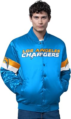 STARTER Mens Powder Blue Los Angeles Chargers Triple Option Satin Varsity Full-Snap Jacket