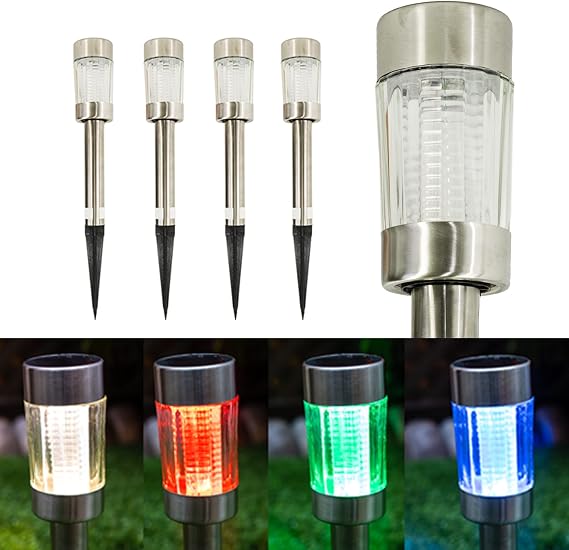 Crosslight Solar Four Light Color Glass Metal Pathway Light - Weatherproof with Color Select LED's; Pure White, Red, Green and Blue (15-Pack)