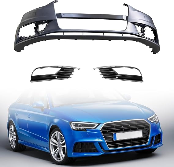 Front Bumper & Fog Light Cover With Sensor Holes Fits for 2015-2016 Audi A3 Quattro