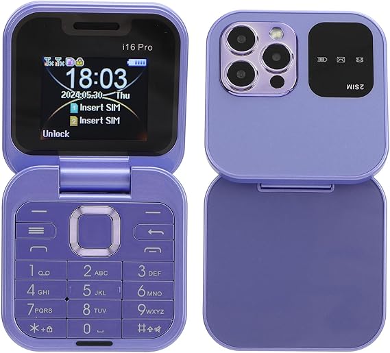 Sxhlseller Mini 2G Flip Phone for Seniors with Dual SIM, Large Buttons, LED Flashlight, HD Camera, FM Radio & Speed Dial - Purple