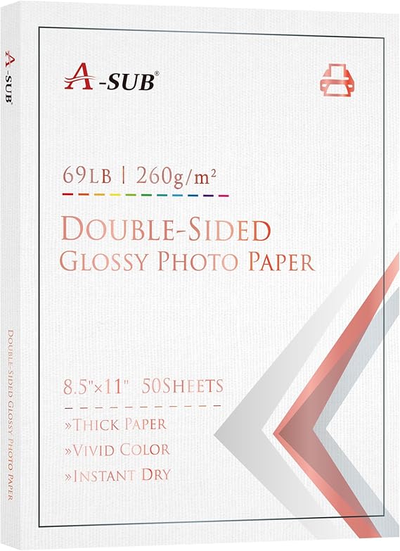 A-SUB Double Sided Glossy Photo Paper 8.5x11 Inch Heavyweight