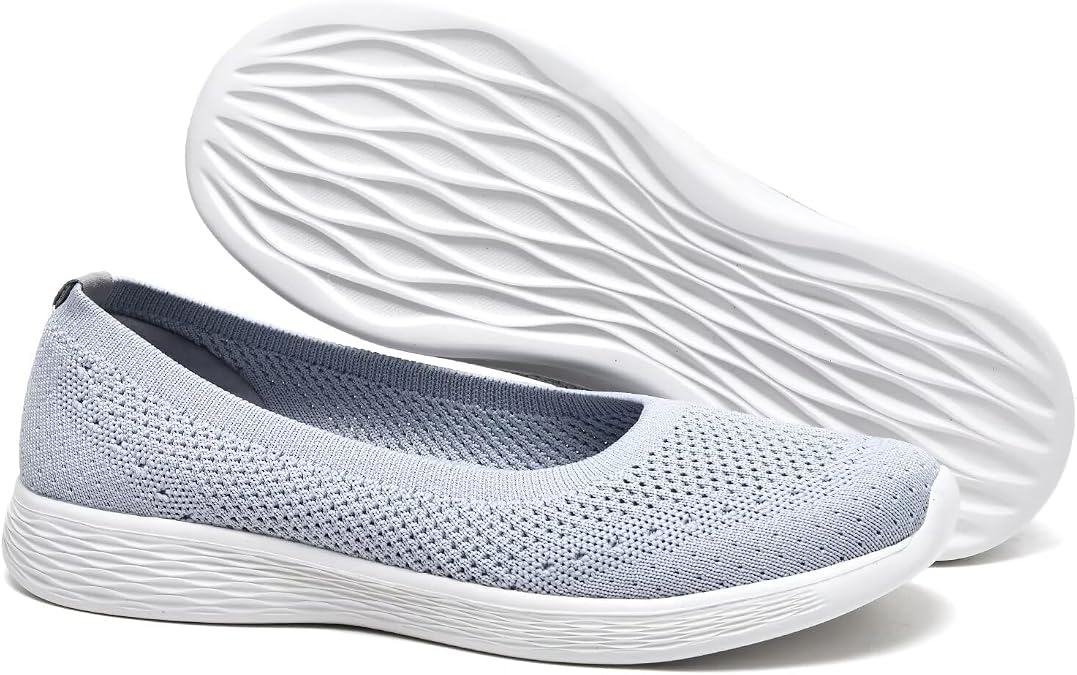 poemlady Women's Slip on Loafer Shoes - Mesh Casual Ballet Flat Nurse Walking Sneakers Round Toe Knit Casual Memory Foam Shoes