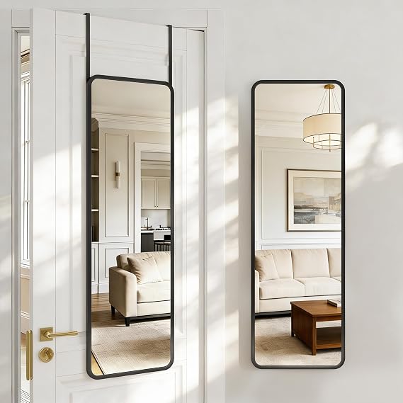 Antok 48" x 14" Full Length Over-the-Door Mirror, Hanging Mirror, Black