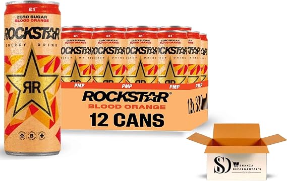Blood Orange Rockstar Energy Drink PMP 330ml (Pack of 12) | Citrus Flavoured Energy Drink | Refreshing & Energising Beverage
