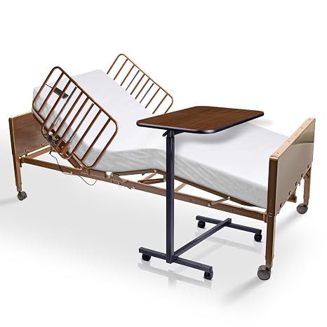 Electric Hospital Bed for Home Use - Includes Foam Mattress, Half Rails, Overbed Table - Medical Bed Set for Long Term Care - 36" x 80"