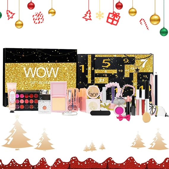 24 Days Beauty Advent Calendar,Beauty Advent Calendar | Countdown Calendar Makeup Kit - Lipstick Eyeshadow Makeup Calendar, 24 Day Surprise, Countdown to Christmas, Fun Bag Filler
