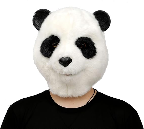 CreepyParty Panda Mask for Adults, Natural Latex Panda Costume Mask for Halloween Parties and Cosplay