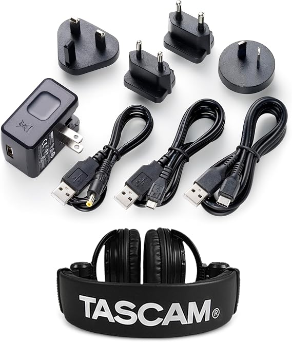 TASCAM PS-P520U US Power Adapter Plugs + Studio Headphones Bundle