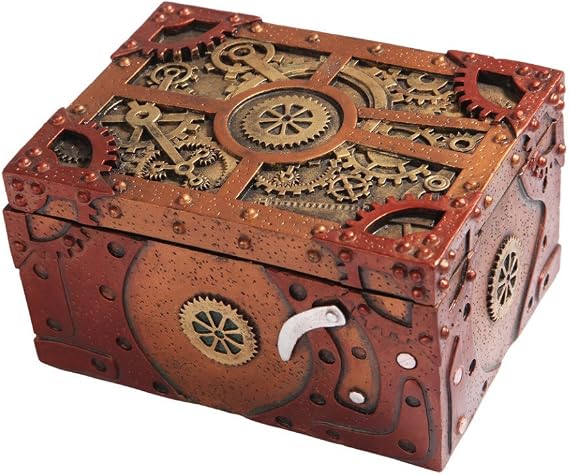 Steampunk Themed Clockwork Jewelry Trinket Box Figurine 5"Long