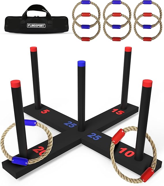 FLINGSPORT Ring Toss Game with 6 Rings & Case, Outdoor Yard Game Ages 8+